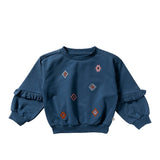 French Knit | Sleeve Ruffle Sweater | Blue Wing Tale