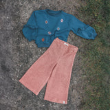 French Knit | Sleeve Ruffle Sweater | Blue Wing Tale