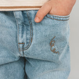 Denim | Tapered Embro Jeans | Faded Blue