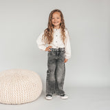 Stretch Denim | Wide Leg Glitter Jeans | Acid Grey