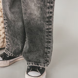 Stretch Denim | Wide Leg Glitter Jeans | Acid Grey