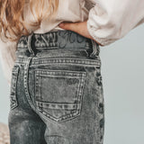 Stretch Denim | Wide Leg Glitter Jeans | Acid Grey