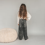 Stretch Denim | Wide Leg Glitter Jeans | Acid Grey
